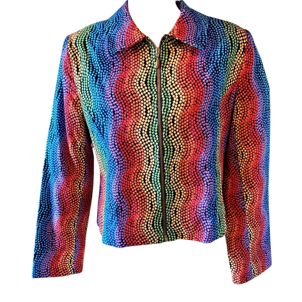 VTG Lorizoni Vibrant Blue,Red Multicolor Zigzag Blazer with Long Sleeves Size L
